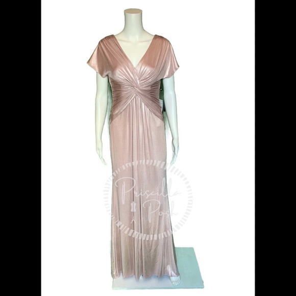 NWT ADRIANNA PAPELL Metallic Twist Cap Sleeve Gown - Picture 5 of 15